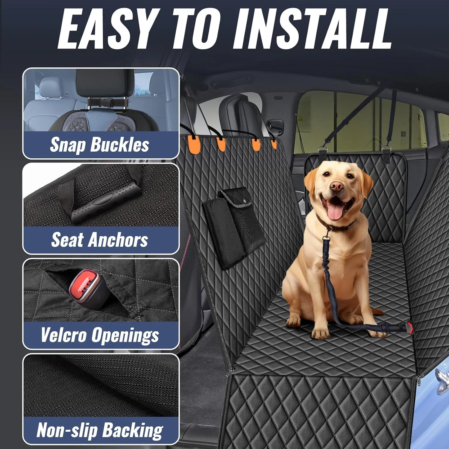 100% Waterproof Dog Car Seat Cover for Back Seat, Large Hammock and Pet Protector, Suitable for Small and Large Dogs, Cars, Trucks, SUVs (Yellow, Standard)