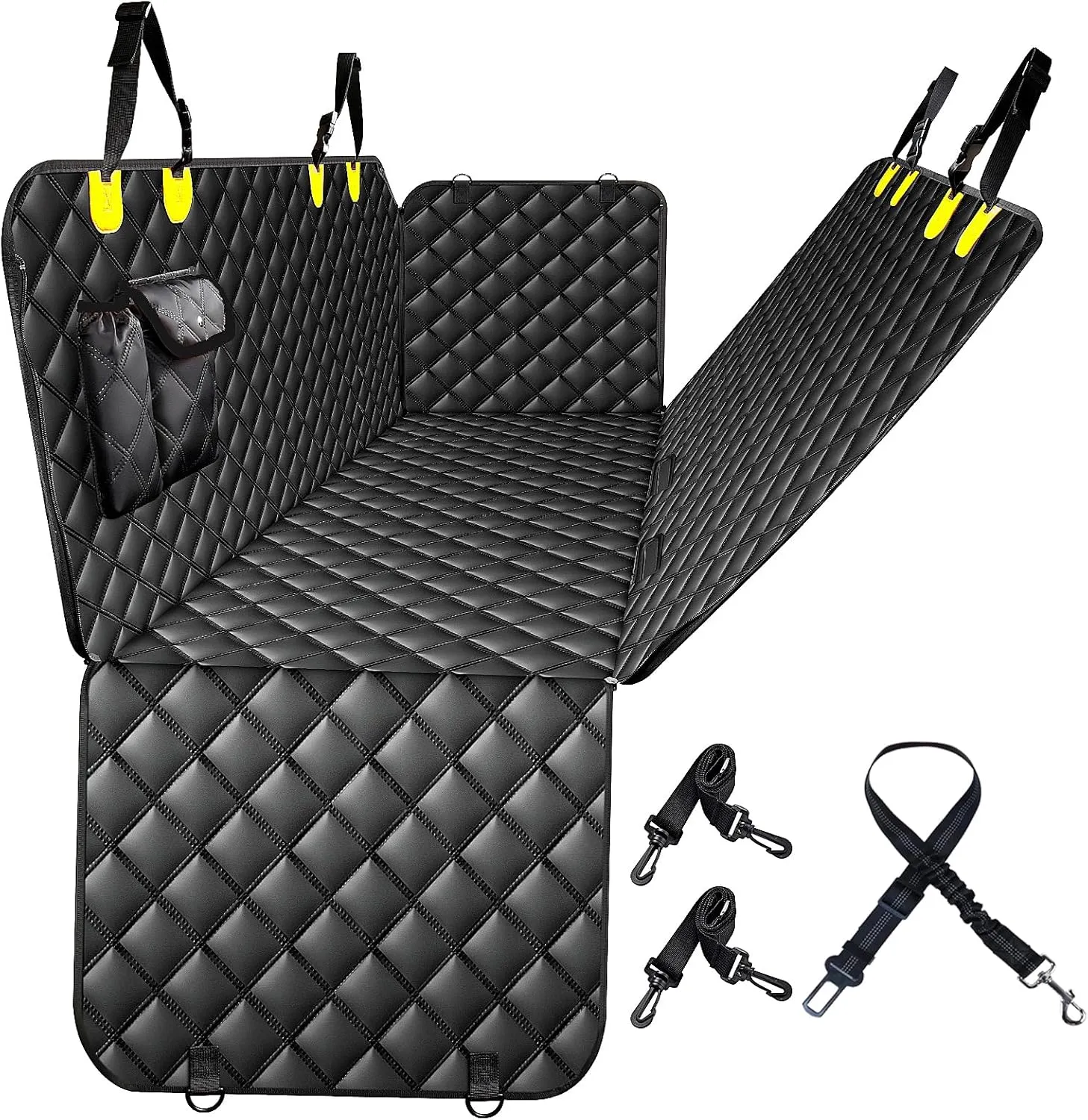 100% Waterproof Dog Car Seat Cover for Back Seat, Large Hammock and Pet Protector, Suitable for Small and Large Dogs, Cars, Trucks, SUVs (Yellow, Standard)
