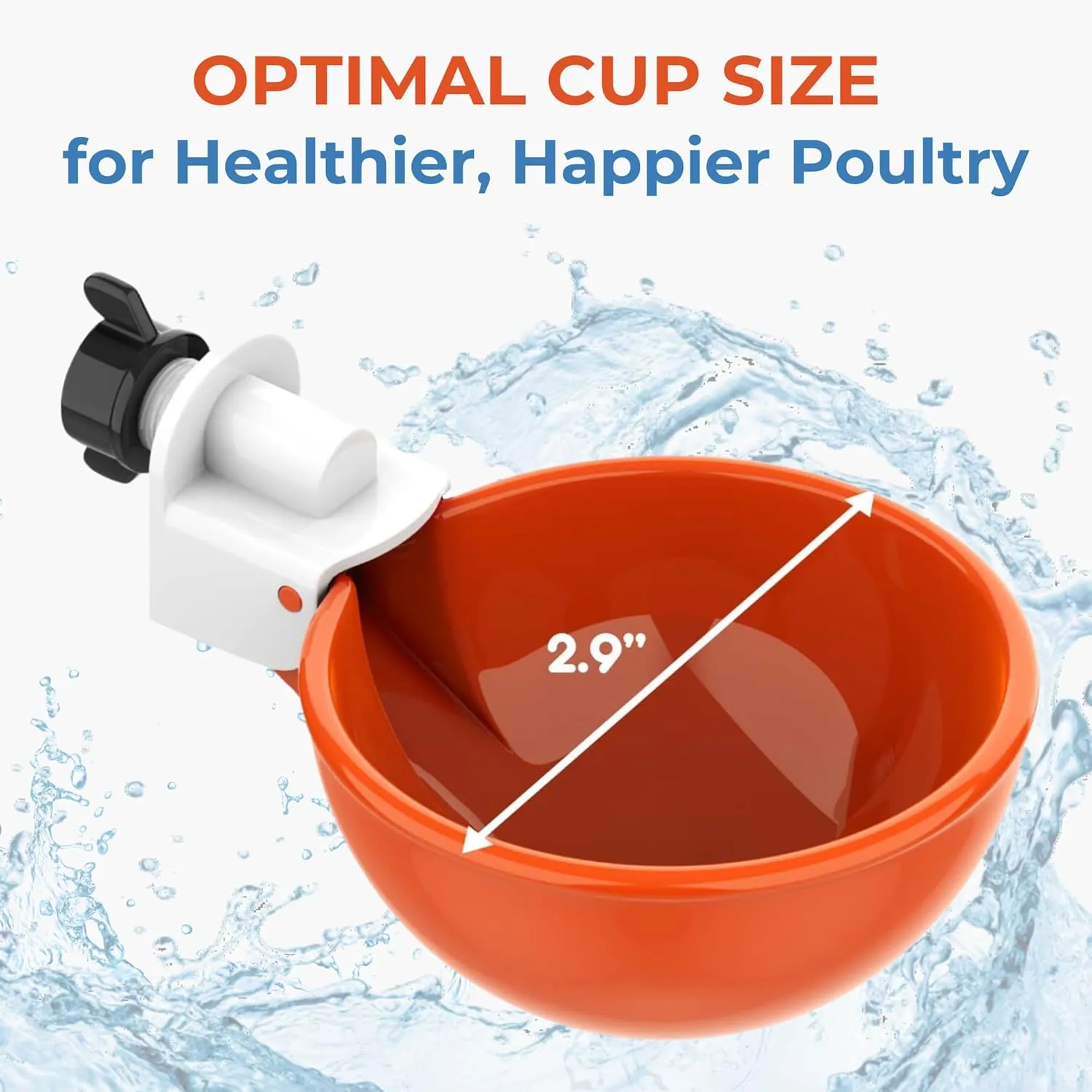 (12 Pack) Lil Clucker Large Automatic Chicken Waterer Cups | Chicken Water Feeder Suitable for Chicks, Duck, Goose, Turkey and Bunny | Poultry Water Feeder Kit (Orange)