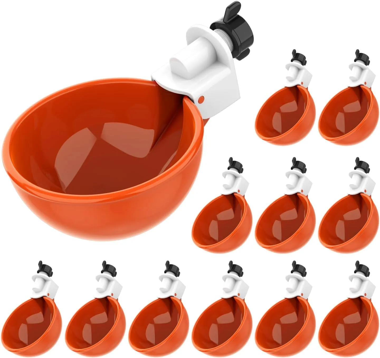 (12 Pack) Lil Clucker Large Automatic Chicken Waterer Cups | Chicken Water Feeder Suitable for Chicks, Duck, Goose, Turkey and Bunny | Poultry Water Feeder Kit (Orange)