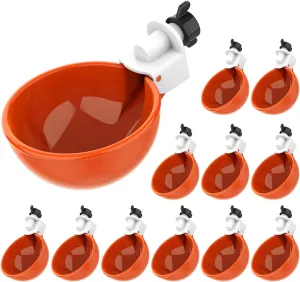 (12 Pack) Lil Clucker Large Automatic Chicken Waterer Cups | Chicken Water Feeder Suitable for Chicks, Duck, Goose, Turkey and Bunny | Poultry Water Feeder Kit (Orange)