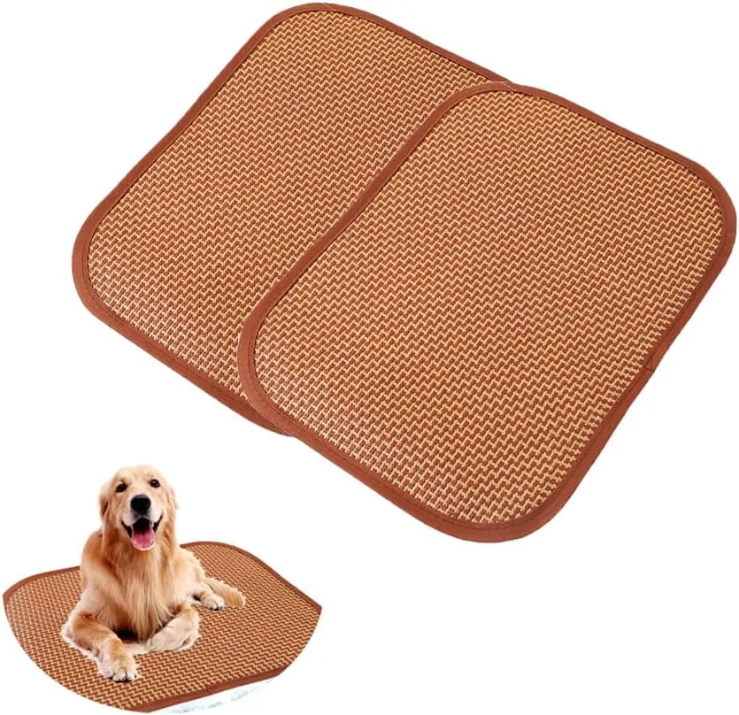 2 Pack Cat Cooling Mat Self Cool Pad Seats Summer Bamboo Rattan Woven Sleeping Rest Mats for Pets Puppy Dog Kitty Kennels Crates Guinea Pig Hamster Rabbit 35x50cm
