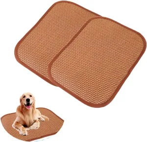 2 Pack Cat Cooling Mat Self Cool Pad Seats Summer Bamboo Rattan Woven Sleeping Rest Mats for Pets Puppy Dog Kitty Kennels Crates Guinea Pig Hamster Rabbit 35x50cm