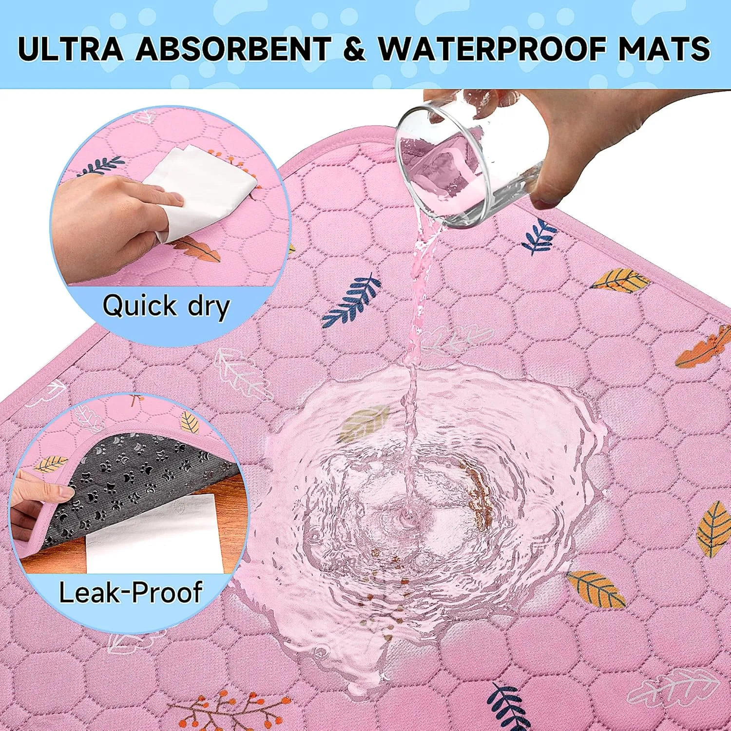 2-Pack Large Reusable Dog Mat for Floor, Dog Playpen, Non-Slip Waterproof Super Absorbent Washable Pee Pads for Dogs, Pet Whelping Pads, Potty Training - Pink, 36" x 72"