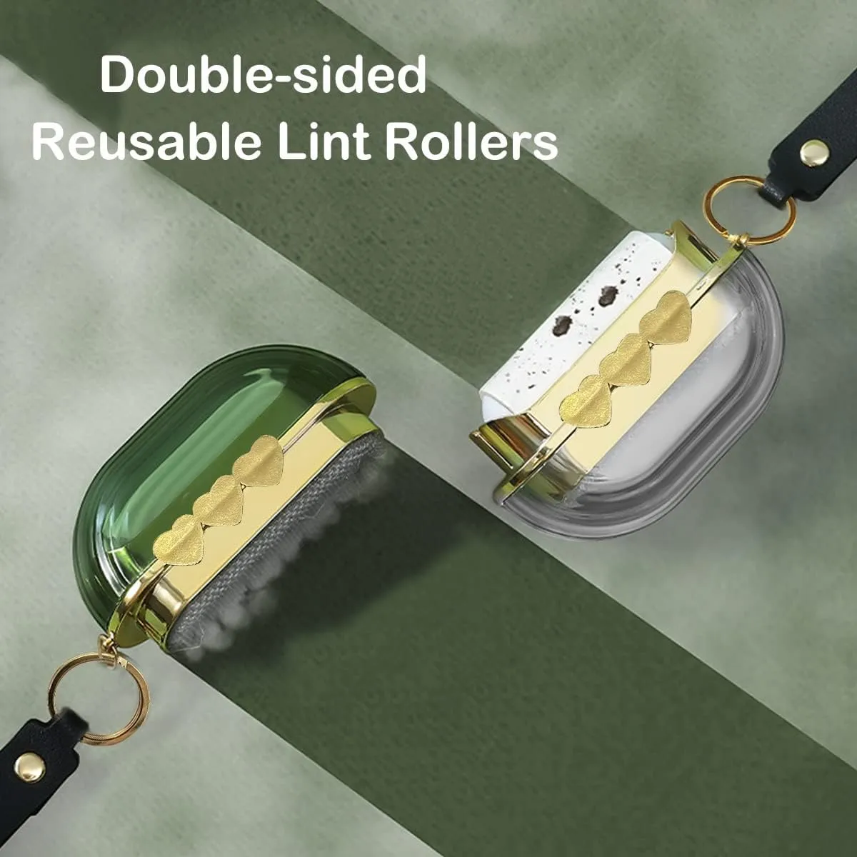 2 Pack Travel Portable Lint Roller Set,Pet Lint Roller Extra Sticky Comes with 6 Rolls of Replacement Rollers,Double-Sided Lint Remover for Garment Bag Dust Lint(Grey Green)