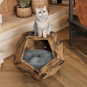 25.98 Modern Pet Furniture Cat Carrier Side Table  Multi-Purpose MDF Pet Bed, Cat House with Cozy Hole, Antique Wood Color, Sturdy, Easy Assembly