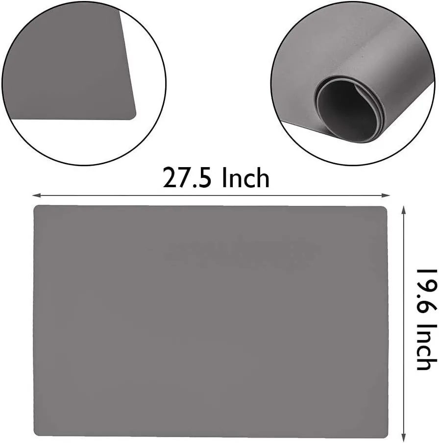 27.5 ''by 19.6 ''Oversize Silicone Placemat for Craft Flexible Multipurpose Huge Extra Large Size Non Slip Waterproof Baking Mat Sheet Grey 1 PCS