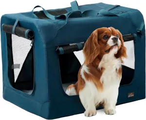 28 Inch Collapsible Soft Large Dog Crate, 3 Door Portable Dog Crates for Large Dogs, Soft Sided Dog Kennel with Chew Proof Mesh Windows, Dog House Indoor & Outdoor, Travel Dog Crate