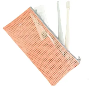 2PCS Pink Multipurpose Mesh Nylon Cosmetics Bag with Zipper Reusable Packing Storage Bag Travel Pouch Toiletry Cosmetic Tools Holder Toothbrush Toothpaste Organizer Pocket for Vacation Travel