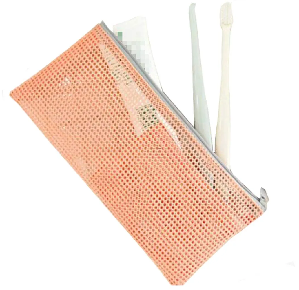 2PCS Pink Multipurpose Mesh Nylon Cosmetics Bag with Zipper Reusable Packing Storage Bag Travel Pouch Toiletry Cosmetic Tools Holder Toothbrush Toothpaste Organizer Pocket for Vacation Travel