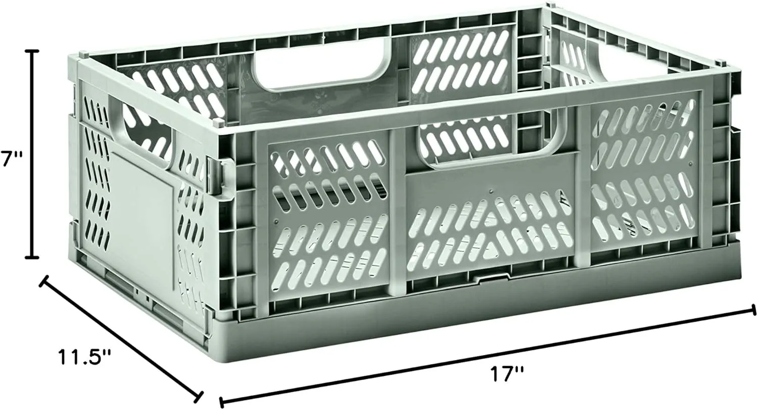 3 Sprouts Recycled Plastic Collapsible Crate - Stackable Folding Storage Crate for Organization for Adults & Kids - Foldable Plastic Crate - Large - Green