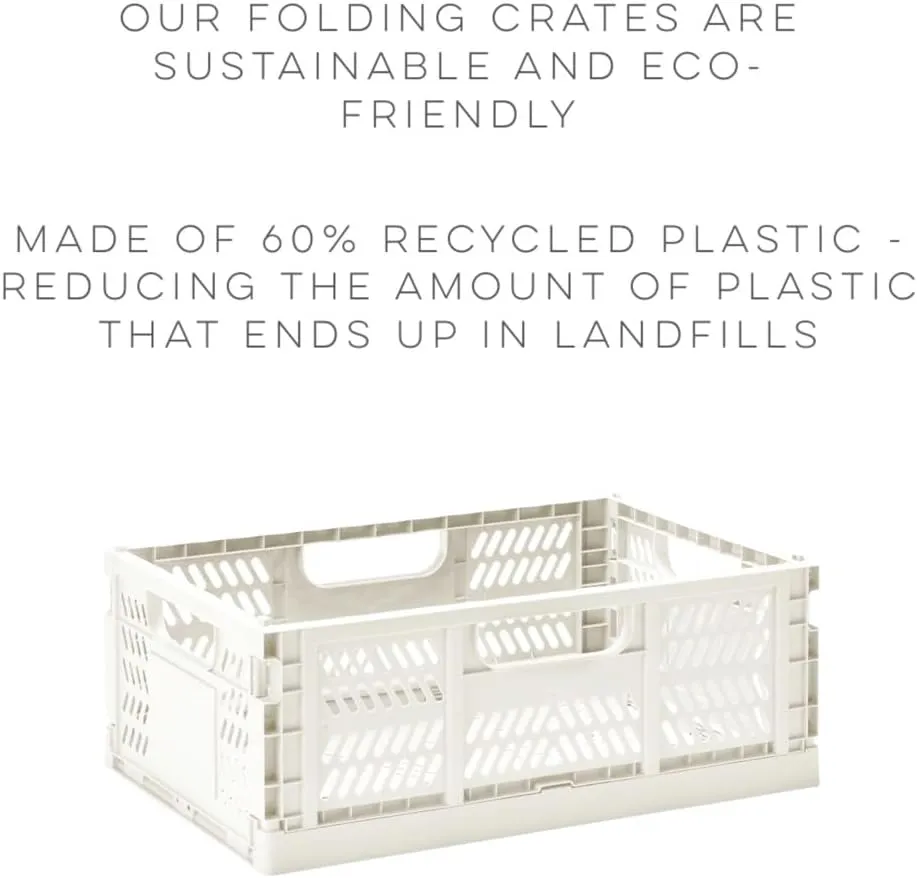 3 Sprouts Recycled Plastic Collapsible Crate - Stackable Folding Storage Crate for Organization for Adults & Kids - Foldable Plastic Crate - Large - Green