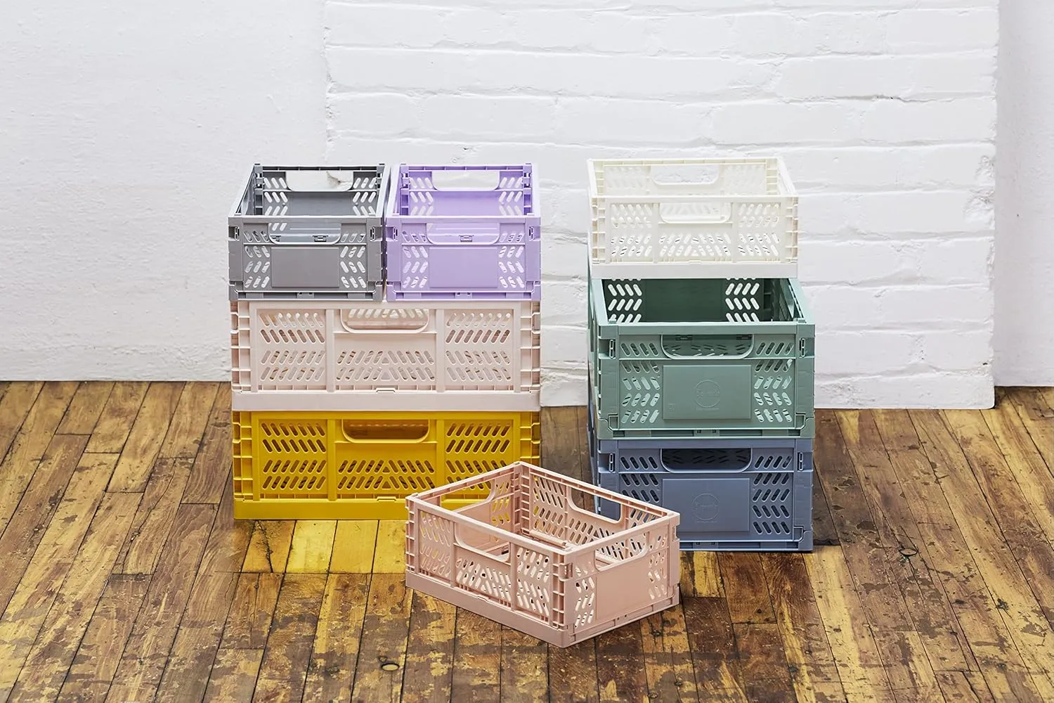 3 Sprouts Recycled Plastic Collapsible Crate - Stackable Folding Storage Crate for Organization for Adults & Kids - Foldable Plastic Crate - Large - Green
