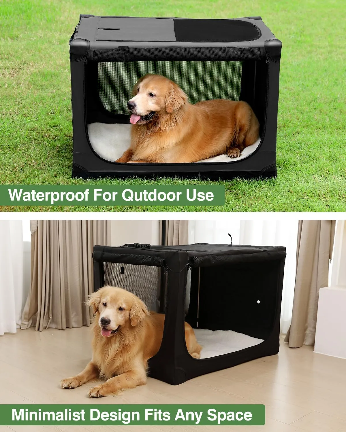 30 Inch Collapsible Travel Dog Crate for Medium Large Dogs, Portable Dog Crate 4-Door Foldable Soft Kennel with Chew-Proof Mesh Windows for Indoor & Outdoor Travel,with Storage Bag,Black