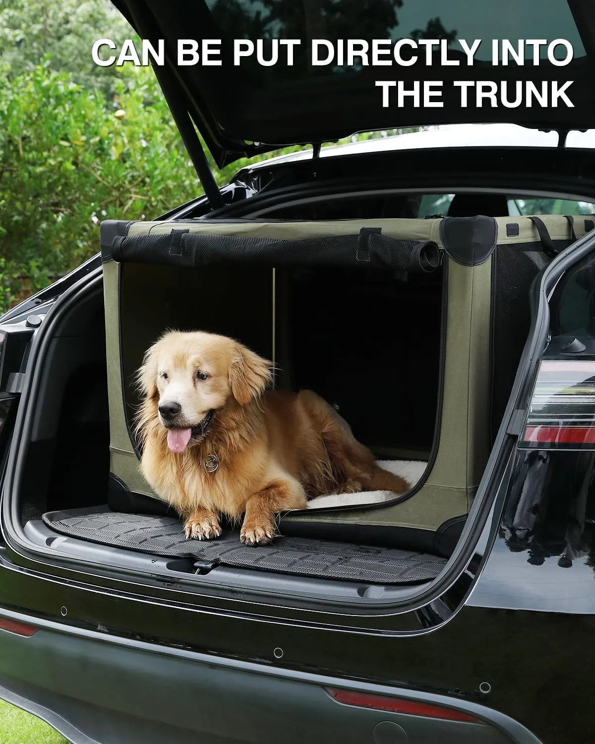 30 Inch Collapsible Travel Dog Crate for Medium Large Dogs, Portable Dog Crate 4-Door Foldable Soft Kennel with Chew-Proof Mesh Windows for Indoor & Outdoor Travel,with Storage Bag,Green