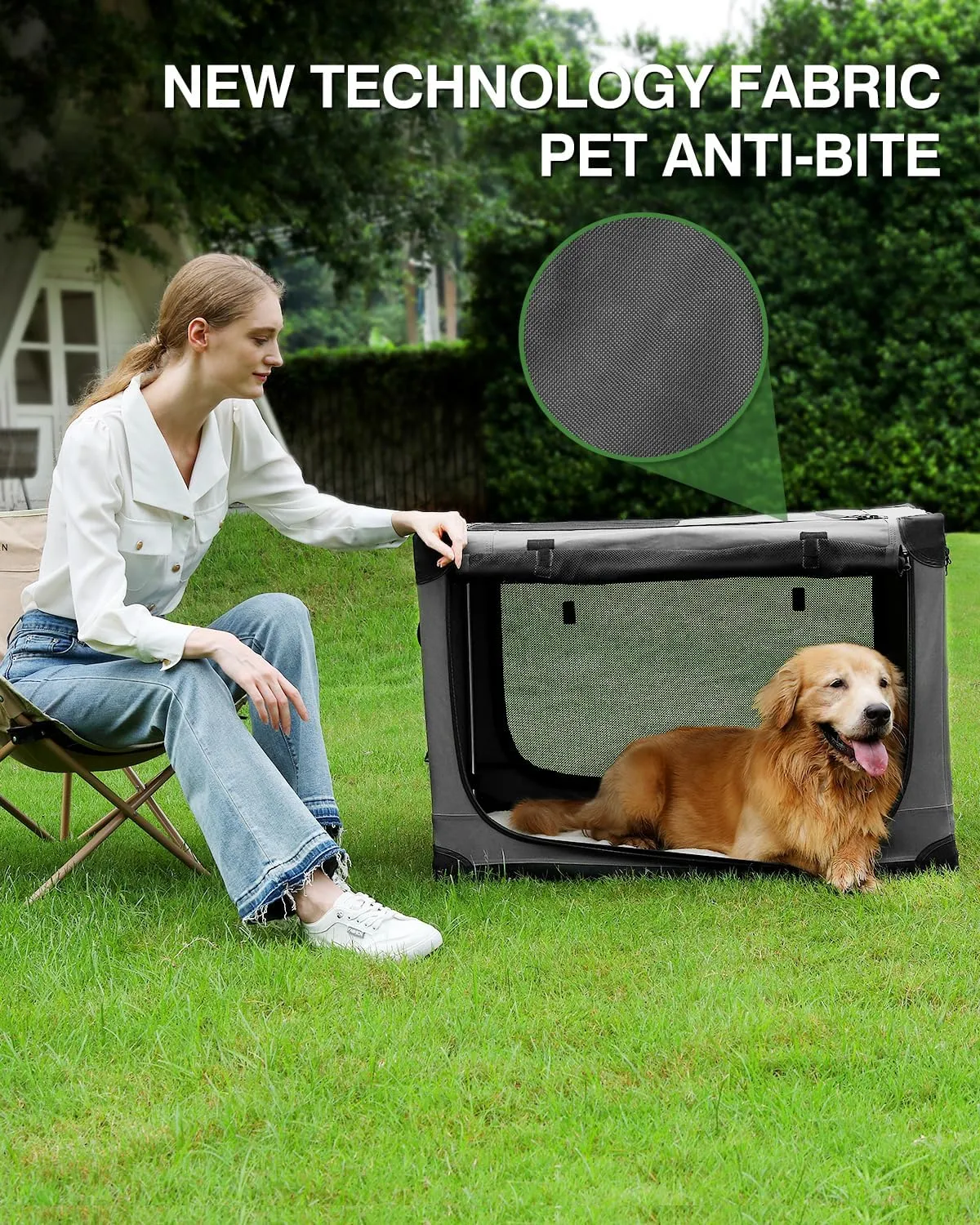30 Inch Collapsible Travel Dog Crate for Medium Large Dogs, Portable Dog Crate 4-Door Foldable Soft Kennel with Chew-Proof Mesh Windows for Indoor & Outdoor Travel,with Storage Bag,Grey