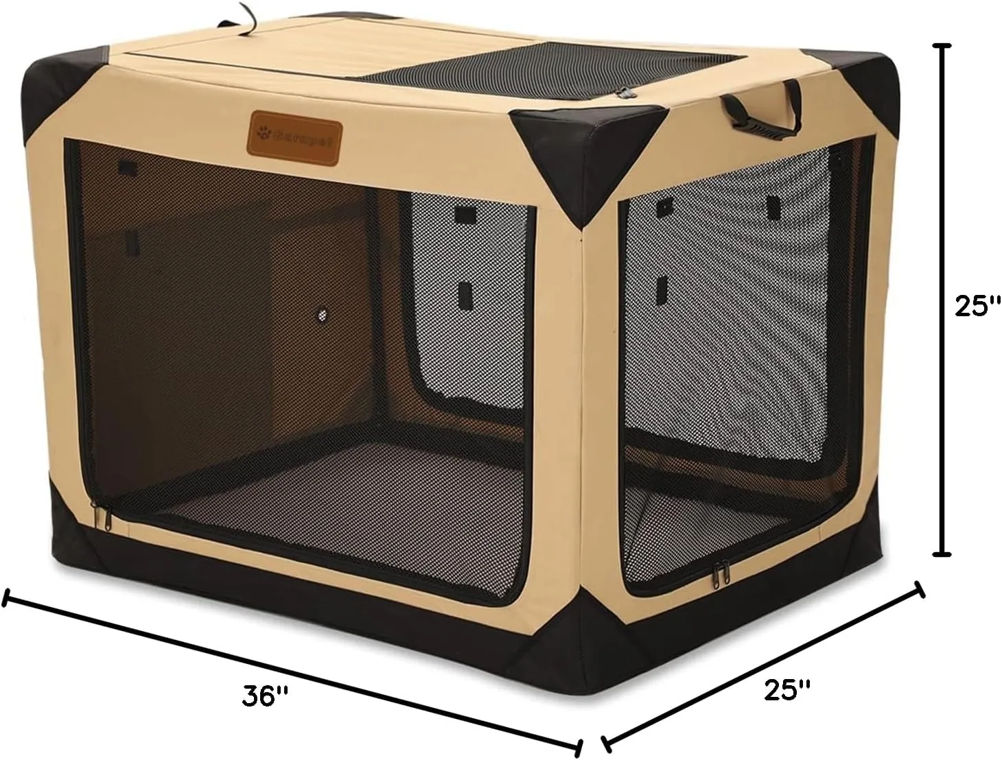 36 Inch Collapsible Soft Dog Crate for Large Dogs, 4-Door Foldable Travel Dog Kennel with Durable Mesh Windows for Indoor & Outdoor Portable Pet Crate, Soft Side Dog Crate, Beige