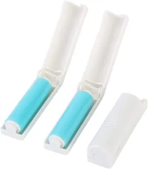3Pcs Reusable Lint Roller Folding Washable Travel Sticky Dust Picker Cleaner Remover Brush with Cover for Clothes Car Seats Pet Hair Debris(Blue)