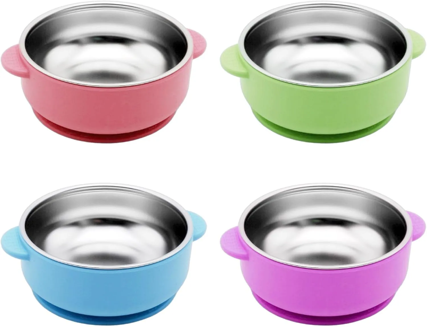 4 Pack 304 Stainless Steel Baby Bowls with Suction & Removable Non-Slip Silicone Shell, Anti-Scald Snack Bowls for Toddlers & Kids Feeding  BPA-Free, Easy to Clean (4 Colors)