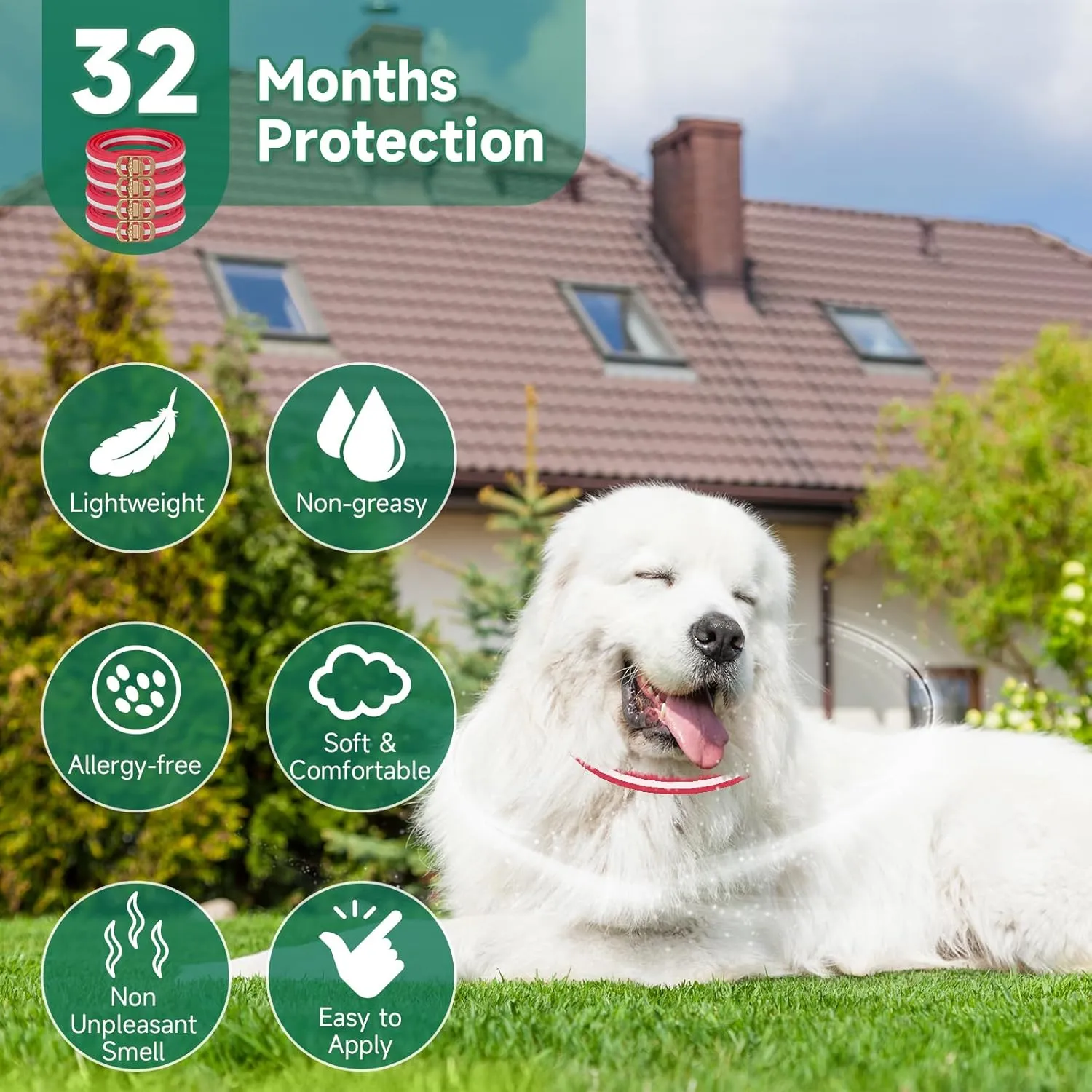 4 Pack Flea Collar for Dogs, Adjustable Flea and Tick Collar for Dogs, 32-Month Flea and Tick Prevention for Dogs, Dog Flea and Tick Collar, Water-Resistant Dog Flea Collars, Red & White