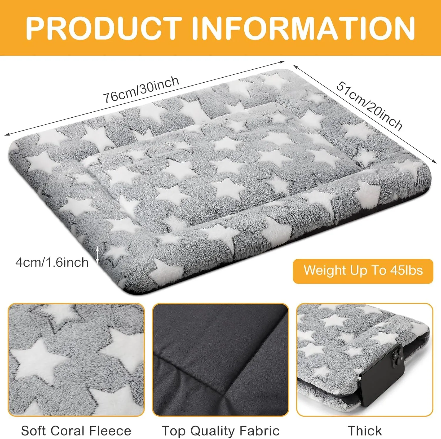 4 Pcs Dog Bed Mat Crate Pad Reversible Mat Machine Washable Bed Star Pet Sleeping Kennel Pad for Crate for Small, Medium, Large Dog(20 x 30 x 1.6 Inch,Gray)