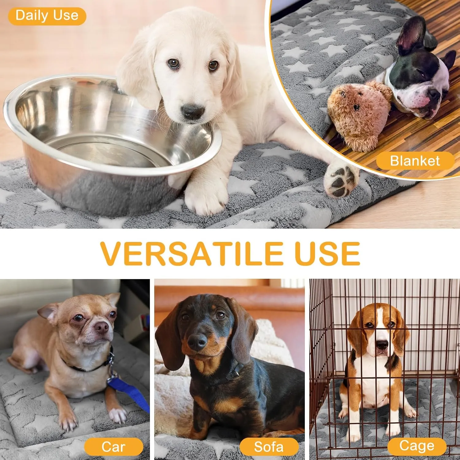 4 Pcs Dog Bed Mat Crate Pad Reversible Mat Machine Washable Bed Star Pet Sleeping Kennel Pad for Crate for Small, Medium, Large Dog(20 x 30 x 1.6 Inch,Gray)