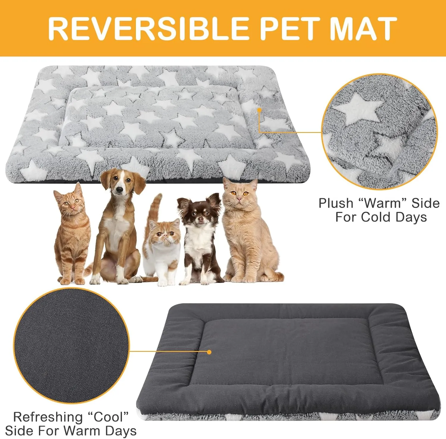 4 Pcs Dog Bed Mat Crate Pad Reversible Mat Machine Washable Bed Star Pet Sleeping Kennel Pad for Crate for Small, Medium, Large Dog(20 x 30 x 1.6 Inch,Gray)