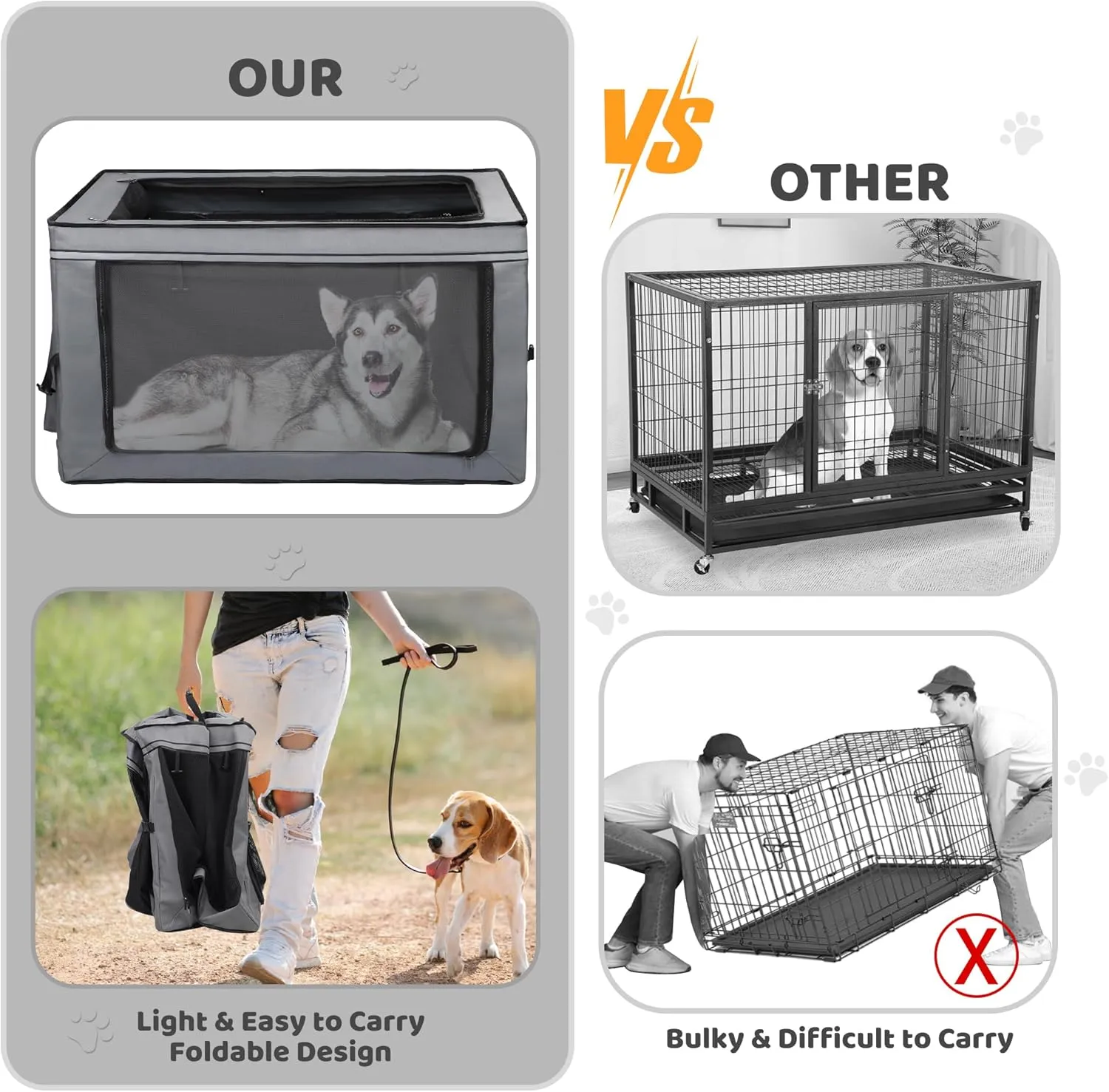42 in Collapsible Foldable Dog Crate, 2-Window 3-Door Collapsible Soft-Sided Dog Crate for Home/car with Chew-Proof Mesh, Dog Travel Crate Airline ApprovedLarge Portable lemberi Dog Crate, Grey