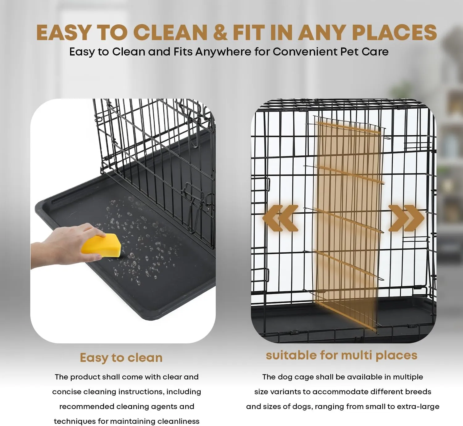 42 Inch Dog Crate for Large Dogs Dog Kennel Pet Crate for Large Dogs Folding Metal Pet Cage Double Door Leak-Proof Plastic Tray Wire Medium Large Animal Cage Pet Kennel for Indoor,Outdoor (Black, 42")