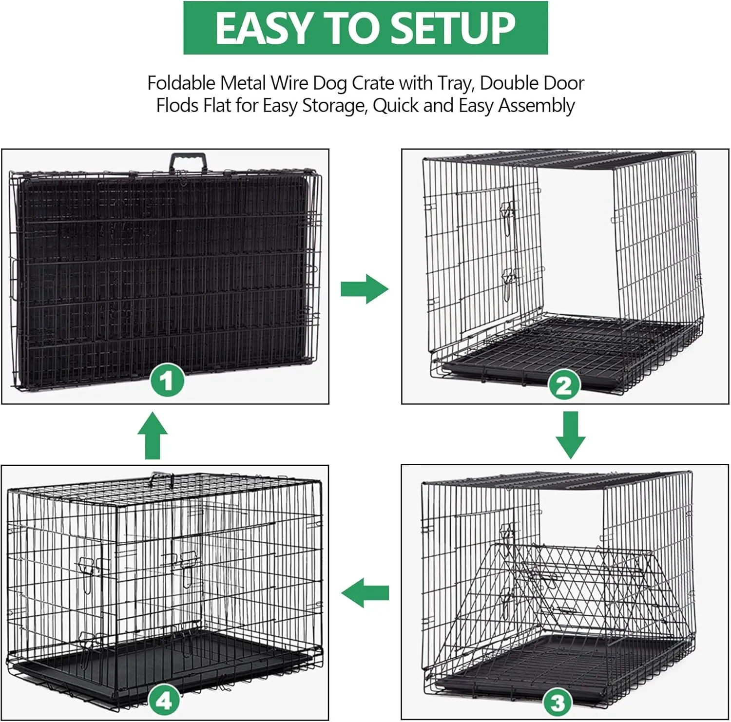 42 Inch Extra Large Dog Crate, Heavy Duty Dog Crates for Large Dogs, Metal Wire Folding Dog Cage with Removable Trays, Locks, Double-Door, Divider Panel, Handle, XL Dog Crate Pet Crate (42 in, Black)