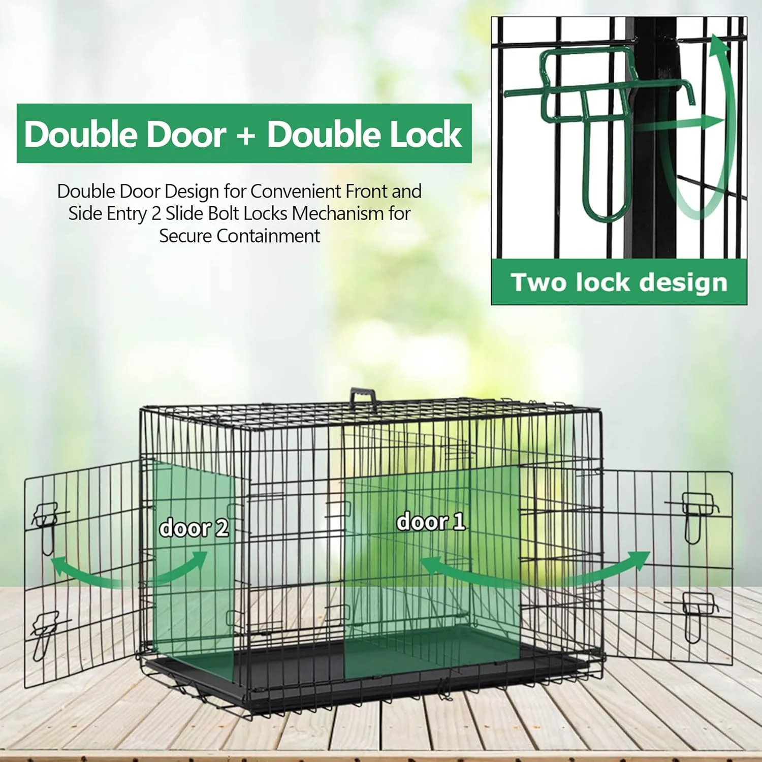 42 Inch Extra Large Dog Crate, Heavy Duty Dog Crates for Large Dogs, Metal Wire Folding Dog Cage with Removable Trays, Locks, Double-Door, Divider Panel, Handle, XL Dog Crate Pet Crate (42 in, Black)