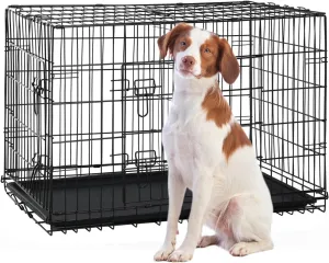 42 Inch Extra Large Dog Crate, Heavy Duty Dog Crates for Large Dogs, Metal Wire Folding Dog Cage with Removable Trays, Locks, Double-Door, Divider Panel, Handle, XL Dog Crate Pet Crate (42 in, Black)