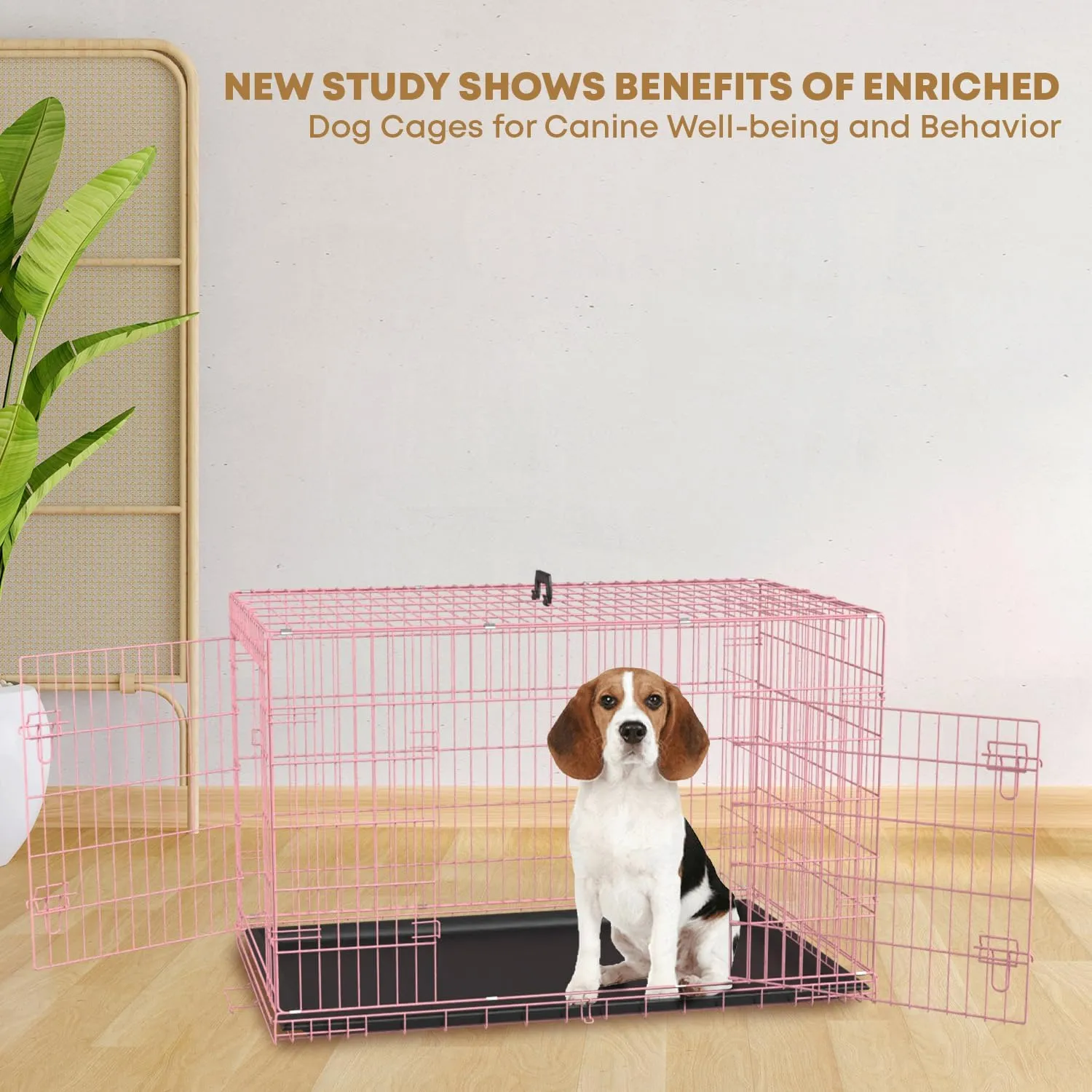 48 Inch Dog Crate Dog Kennel Folding Metal Pet Cage Pet Crate for Large Door Leak-Proof with Double-Door,Divider Panel, Removable Tray Wire Animal Cage Pet Kennel for Indoor,Outdoor L XL XXL(Pink)