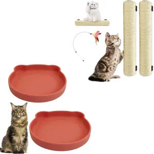 7" Suction Cup Cat Dish with Wall Mounted Scratching Post for Cats 16 Inches Sisal Rope Cat Wall Scratcher Posts