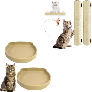 7" Suction Cup Cat Dish with Wall Mounted Scratching Post for Cats 16 Inches Sisal Rope Cat Wall Scratcher Posts