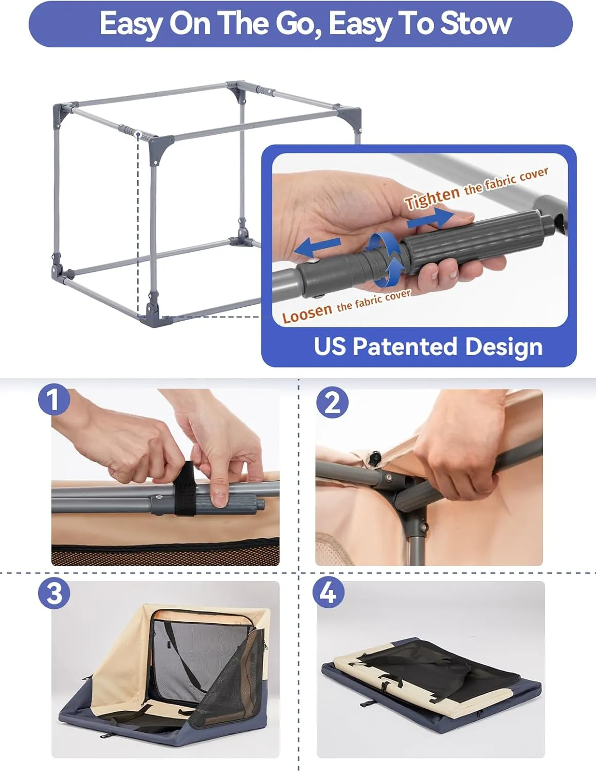 A4Pet Collapsible Dog Crate, Soft Sided Dog Crate - 36 Inch Adjustable Stainless Steel Frame, Lightweight, Durable and Portable Crate with 3-Door, Travel Dog Kennel