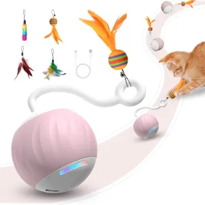 AAA AMUSANG Interactive Cat Ball Toy and Feather Toys Refills for Indoor Cats, Automatic Cat Enrichment Toys - Pink
