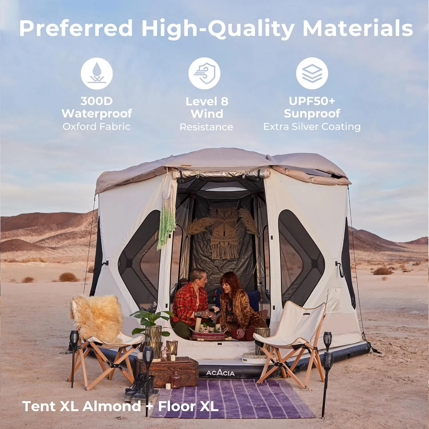 ACACIA Camping Tent, Pop Up Camping Tent with 8 Windows and Footprint, Waterproof Windproof Easy Setup Hub Tent for Family Camping, Hiking and Glamping