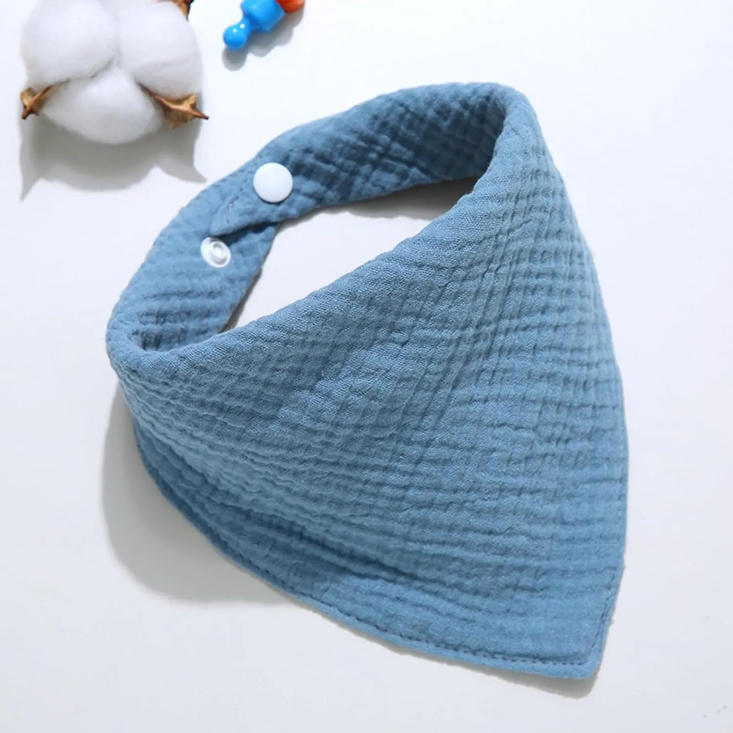 Adjustable Cotton Bandana - Solid Color Scarf for Large Dogs with Button Fastening,Blue,Large