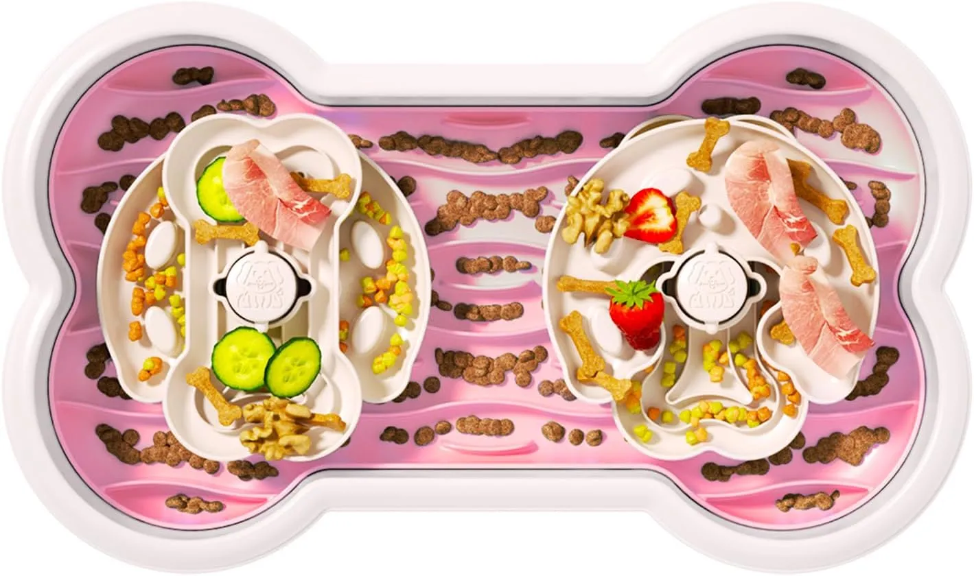 Anti-Choking & Non-Slip Interactive Dog Slow Feeder Bowl - Maze Puzzle Feeder, Bloat Stop, Large Breed Dogs - Pink