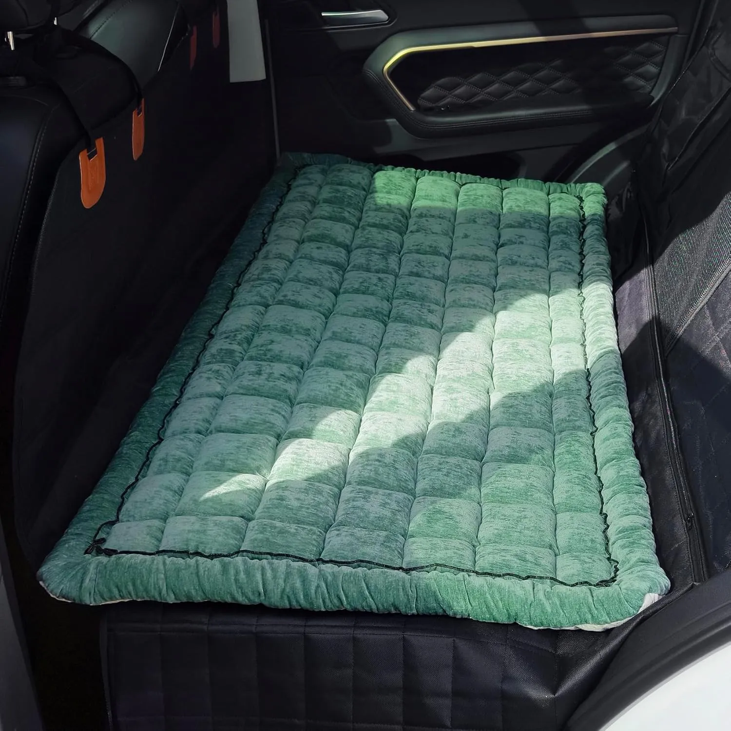 Backseat Pet Bed Mat, Plaid Dog Bed for Car Back Seat, Furry Couch Covers for Loveseats, Non-Slip Travel Dog Bed, Custom Fit for Backseat Extenders (Green, 24.8x54 inch)