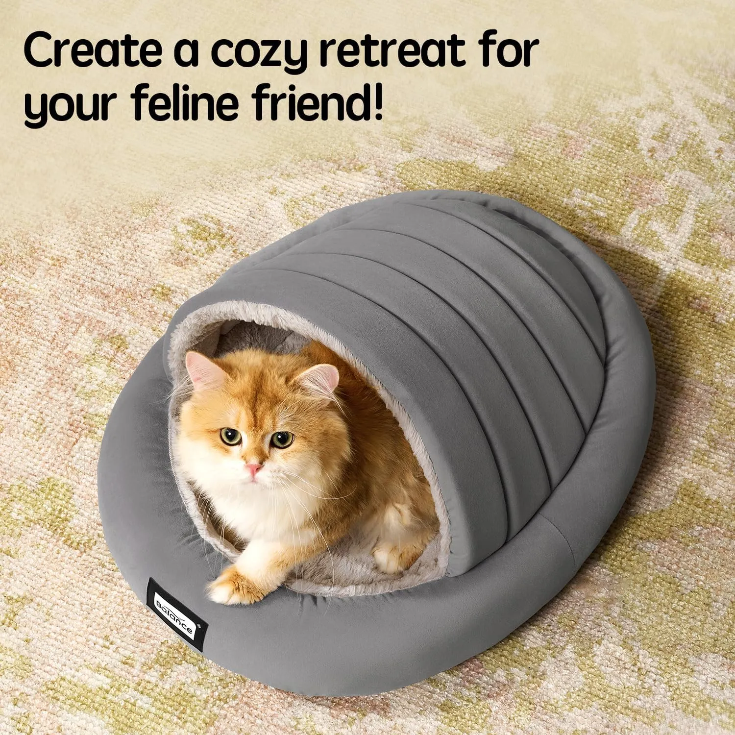Balance 2 in 1 Cat Bed Cave for Kittens and Small Dogs, Cat Tents for Indoor Cats, Covered Cat Beds with Removable Cushion, Calming Cat Nest, Cat Hideaway, Washable Cat House with Non-Slip Bottom