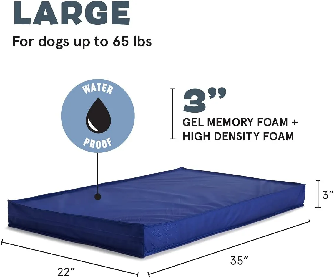 Barkbox - Outdoor Dog Bed - Waterproof Dog or Cat Mattress with Removable Cover - Platform Bed with Washable Cover, Durable, Portable - Indoor/Outdoor All Season Orthopedic Comfort - Large - Blue