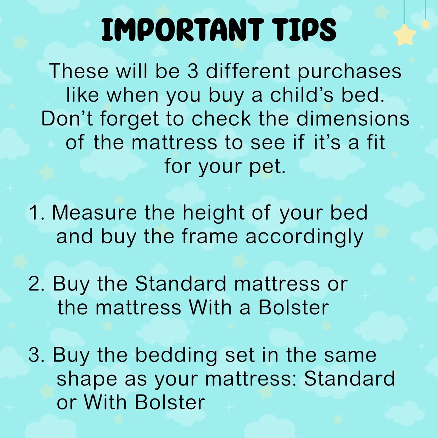 Bedside Dog Bed Mattress ONLY - Extra Thick Orthopedic Memory Foam Pet Bed with Cooling Gel, Waterproof and Protective Cover, Raised Cat & Dog Bassinet - Excludes Human Frame Extension (with Bolster)