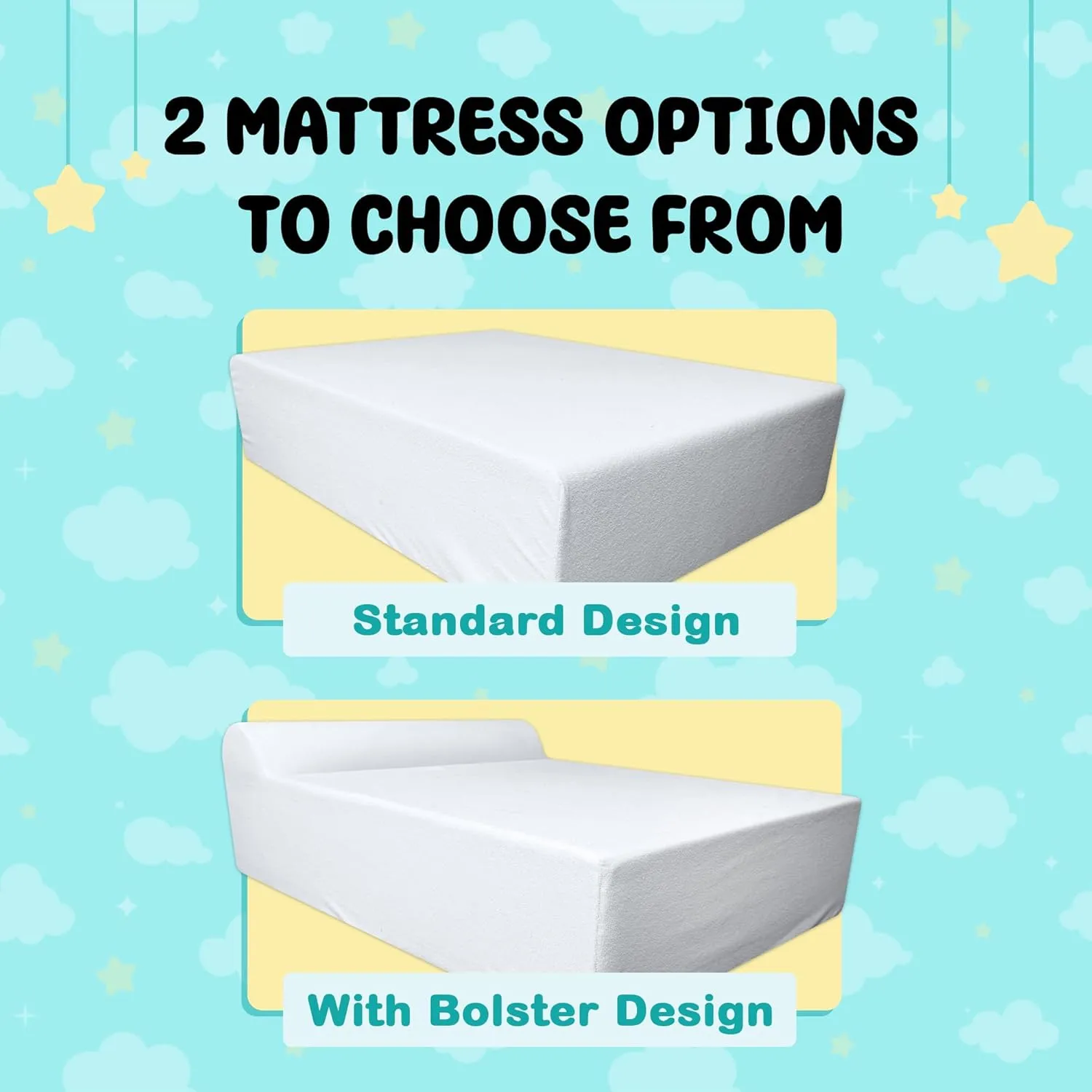 Bedside Dog Bed Mattress ONLY - Extra Thick Orthopedic Memory Foam Pet Bed with Cooling Gel, Waterproof and Protective Cover, Raised Cat & Dog Bassinet - Excludes Human Frame Extension (with Bolster)