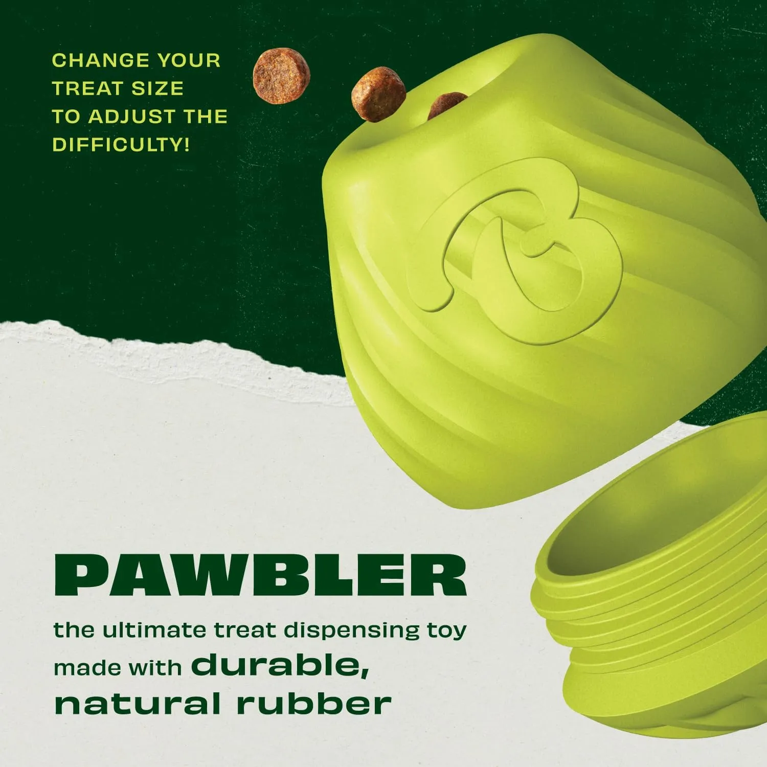 Benebone Pawbler - Natural Rubber Interactive Enrichment Treat and Kibble Dispensing Dog Toy  Great for Boredom - Medium/Large