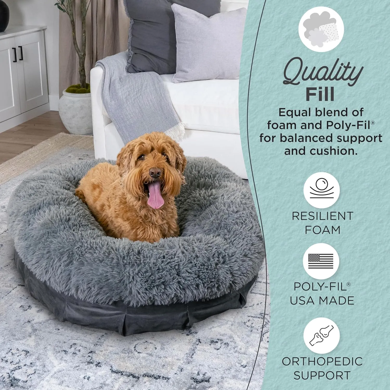 Best Friends by Sheri Ultra Calming Pouf Bed, Orthopedic Round Dog Bed for Joint Support, Faux Fur, Washable Cover, Tan, Medium, 30"x30"