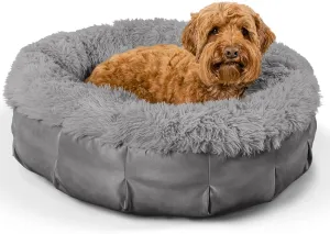 Best Friends by Sheri Ultra Calming Pouf Bed, Orthopedic Round Dog Bed for Joint Support, Faux Fur, Washable Cover, Tan, Medium, 30"x30"