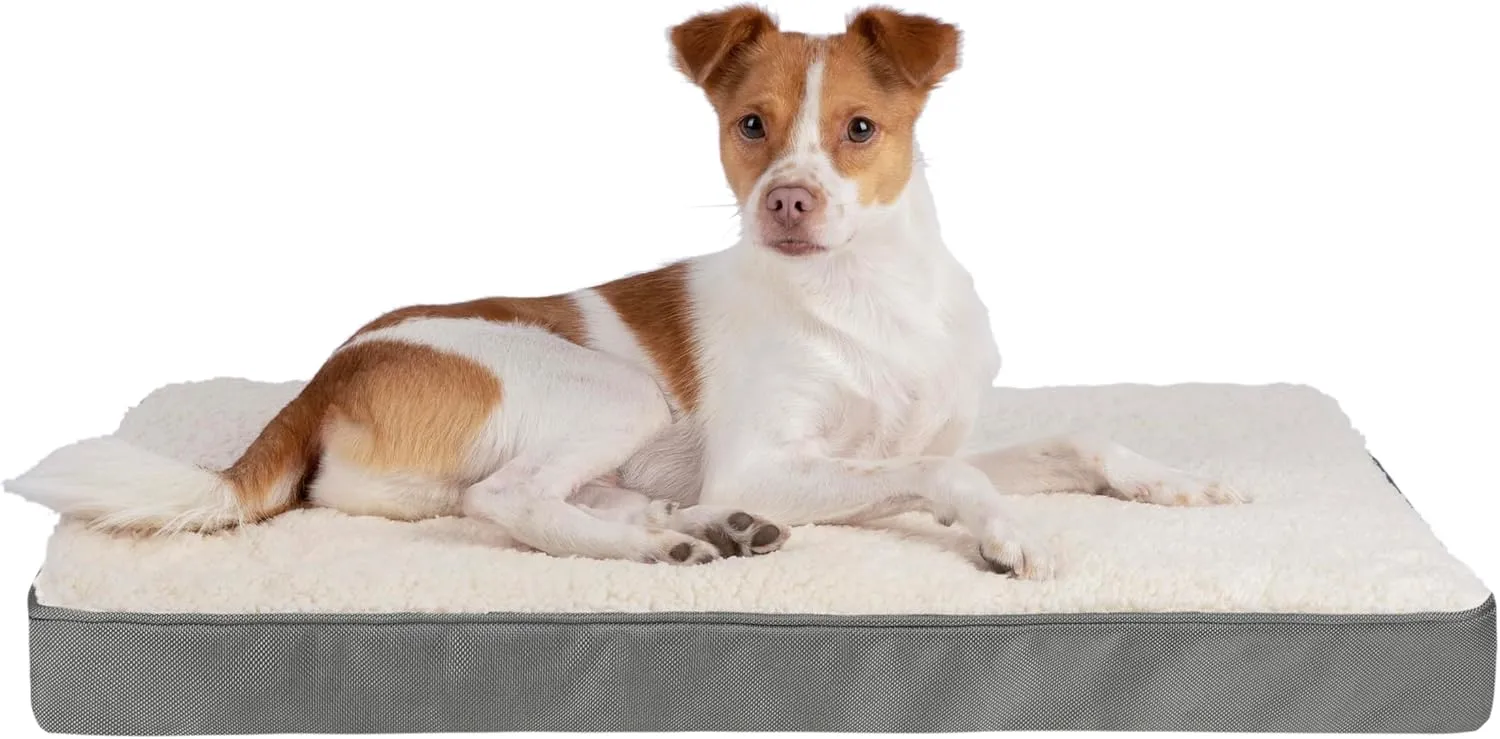 Best Pet Supplies Cute Dog Crate Mat Flat Bed with Waterproof Exterior, Thick Orthopedic Egg Foam Mattress, and Soft Sherpa Fleece Cover for Small, Medium, and Large Breeds - Gray, 24X16X3