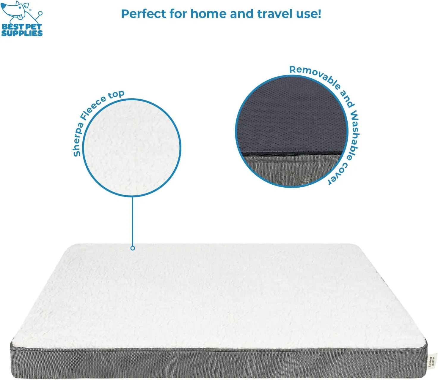Best Pet Supplies Cute Dog Crate Mat Flat Bed with Waterproof Exterior, Thick Orthopedic Egg Foam Mattress, and Soft Sherpa Fleece Cover for Small, Medium, and Large Breeds - Gray, 24X16X3